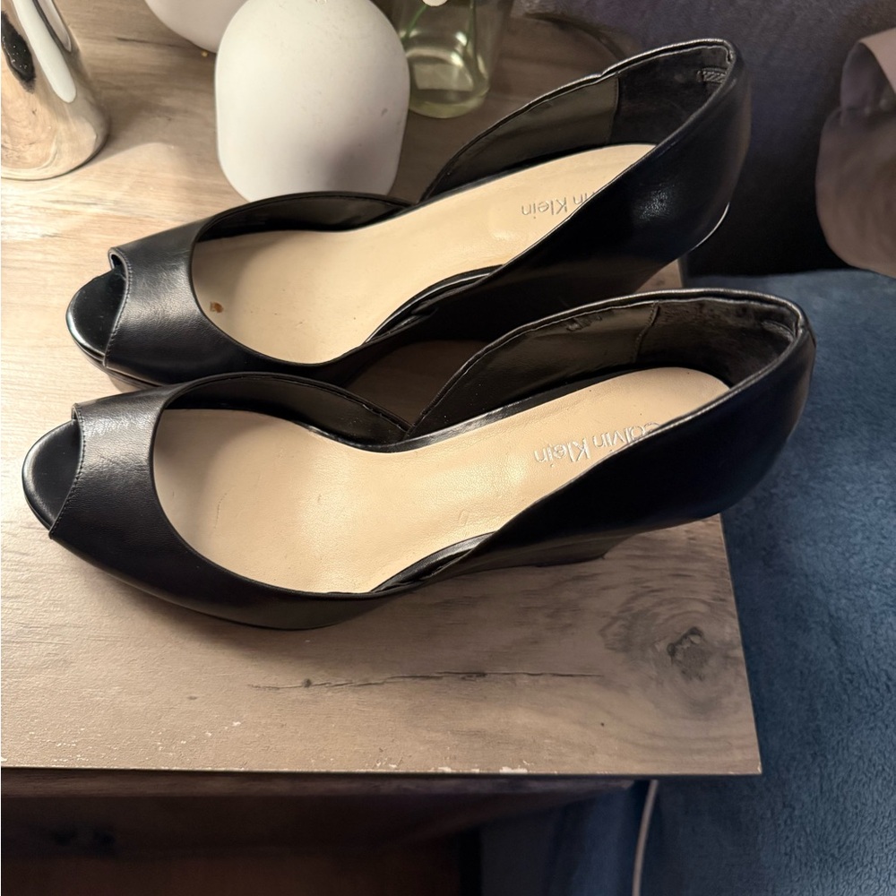 Calvin Klein Black Peep-Toe Heels